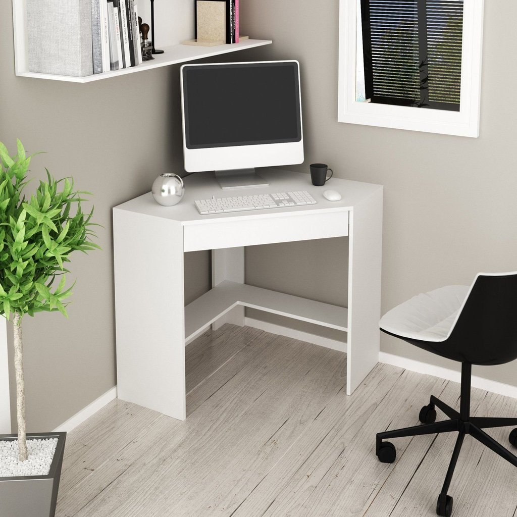 Escrivaninha Mesa Escritório de Canto com ME4169 1 Gaveta 76,5cm Espresso Móveis Branco Branco