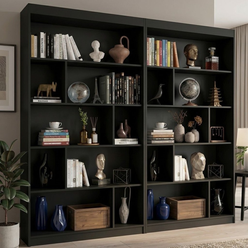 Kit 2 Estantes Multiuso de Livros 120CMX181CM Home Office Yescasa Preto Preto Ônix TX