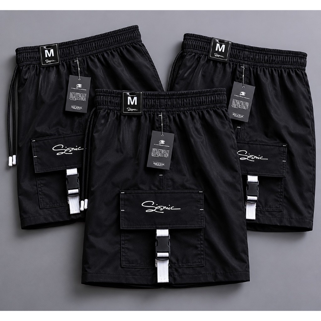 Kit 3 Shorts Bermudas Elastano Dry Fit Masculino Praia Academia Bolso Presilha