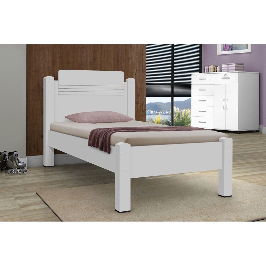 Cama Solteiro em MDF/MDP Paris Branco