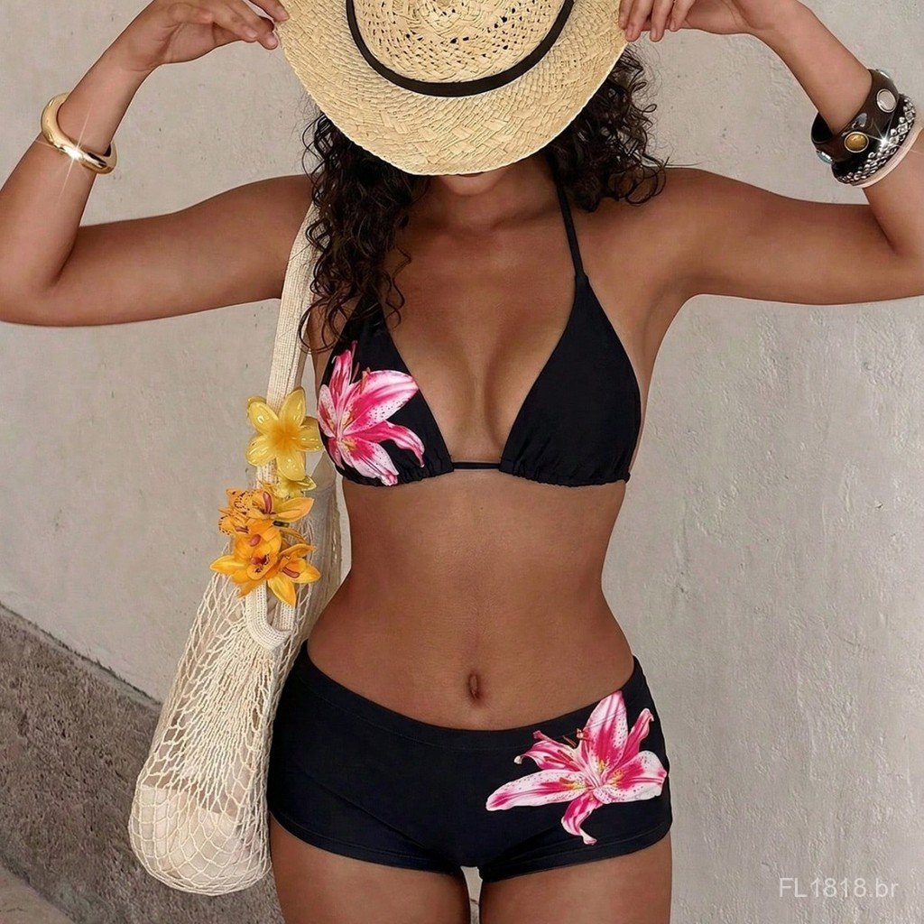 Conjunto de Biquíni Feminino de Renda com Estampa Floral, na Europa e América em 2026, Biquíni de Alta Qual