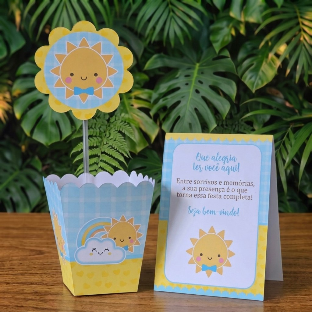 Centros de mesa + Plaquinhas RAIO DE SOL MENINO lembrancinhas personalizadas mimos aniversario infantil decoração