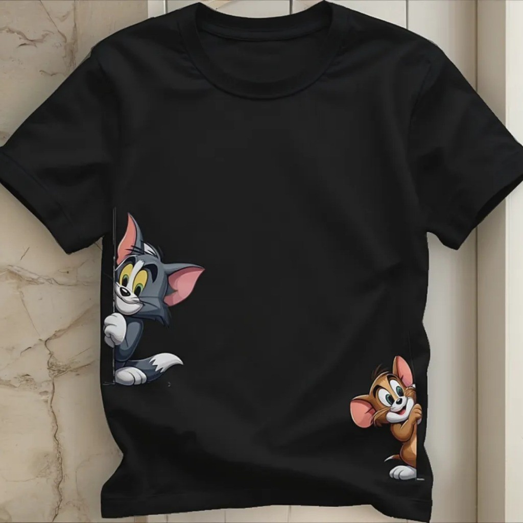 Camiseta Feminina Algodão Unissex Estampa  Tom e Jerry Desenho Animado Roupa Feminina 100% Algodão