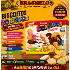 Biscoito Sortido Iron 250g 7 Sabores Chocolate Morango Baunilha Leite Limão Biscoitos Crocantes