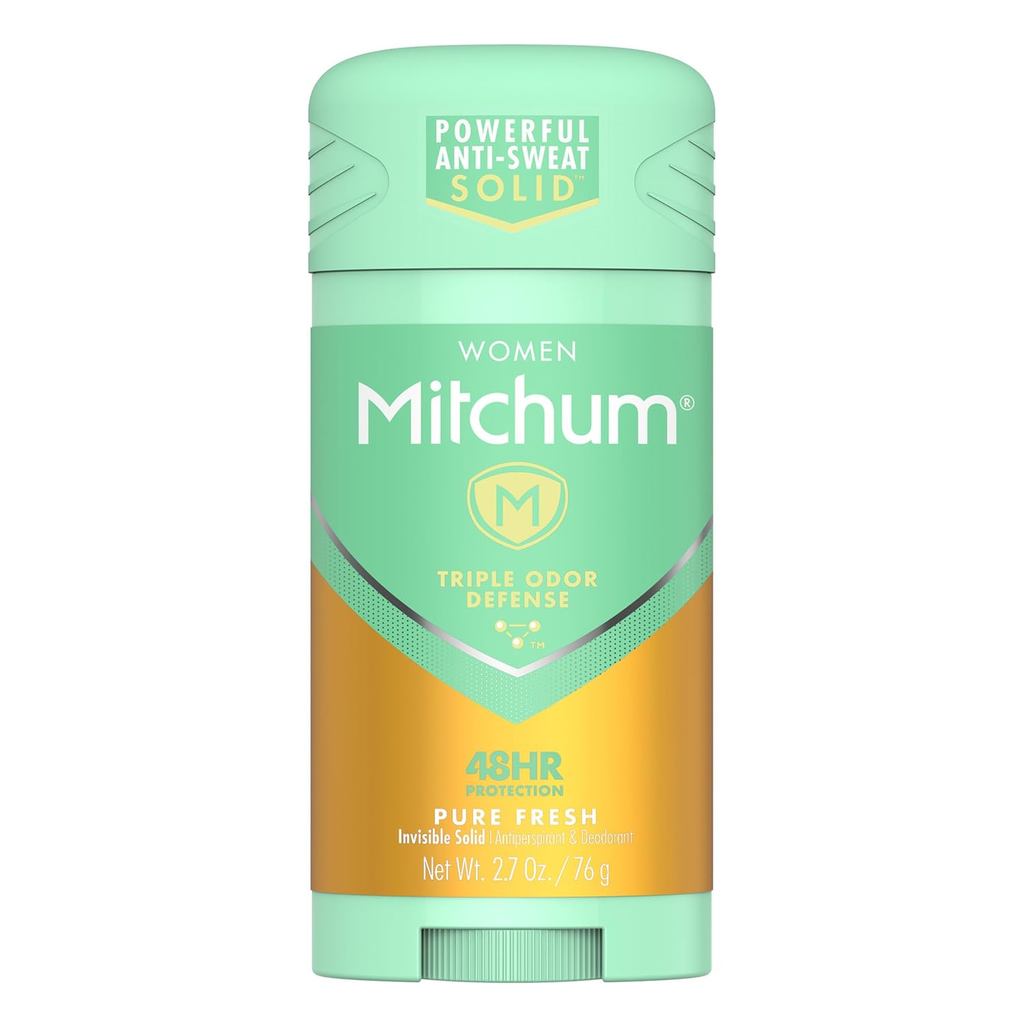 Desodorante Antitranspirante Sólido Invisível Mitchum para Mulheres, Defesa Tripla contra Odor, Pure Fresh, 2.7 oz 5466