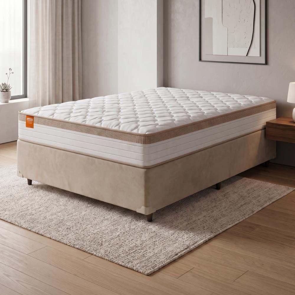 Cama Box Casal Queen Colchão Molas Ensacadas Real 158x198x65cm Branco / Bege - Suporta até 130Kg Por · foto 2