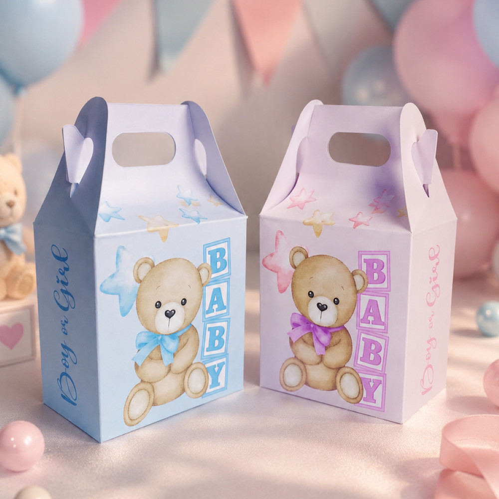 Kit 10/20/30 Maletas Ursinho Azul e Rosa - Caixinhas Lembrancinha Chá Revelação Infantil (Pegue e Monte)