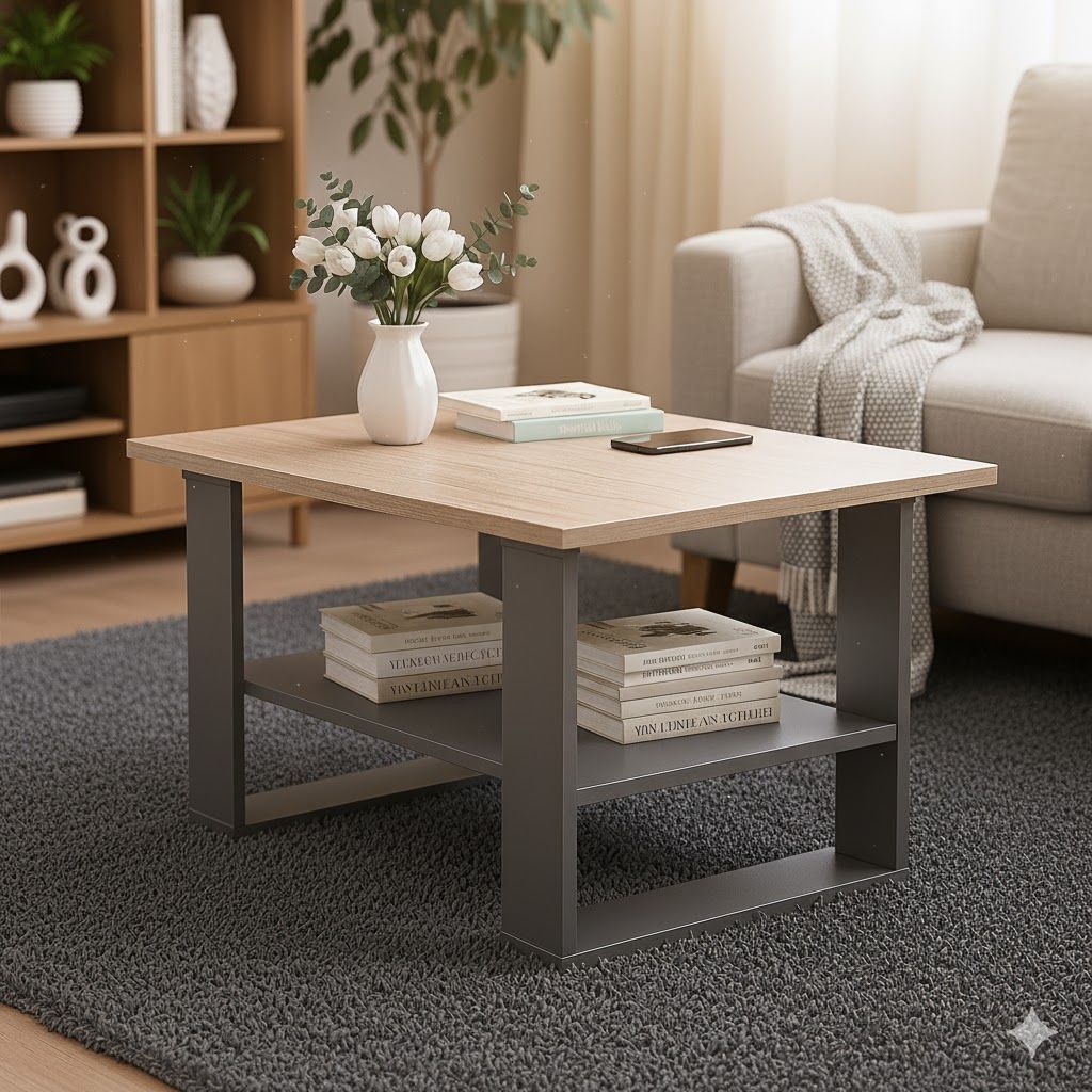 Mesa de Centro Amadeirada com Pés Cinza – Design Exclusivo e Medidas 68×45×45 | Novidade no Mercado