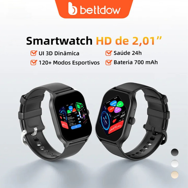 O smartwatch BETTDOW de 700mAh possui uma tela HD de 2,01 polegadas,monitoramento de saúde e uma interface de usuário 3D