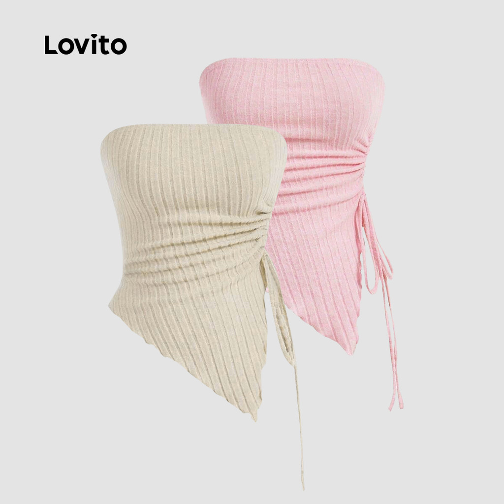 Lovito Férias Top Plissado Com Cadarço Texturizado Verão/Primavera Regata Para M