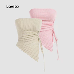 Lovito Férias Top Plissado Com Cadarço Texturizado Verão/Primavera Regata Para Mulheres Bordado L98AD053