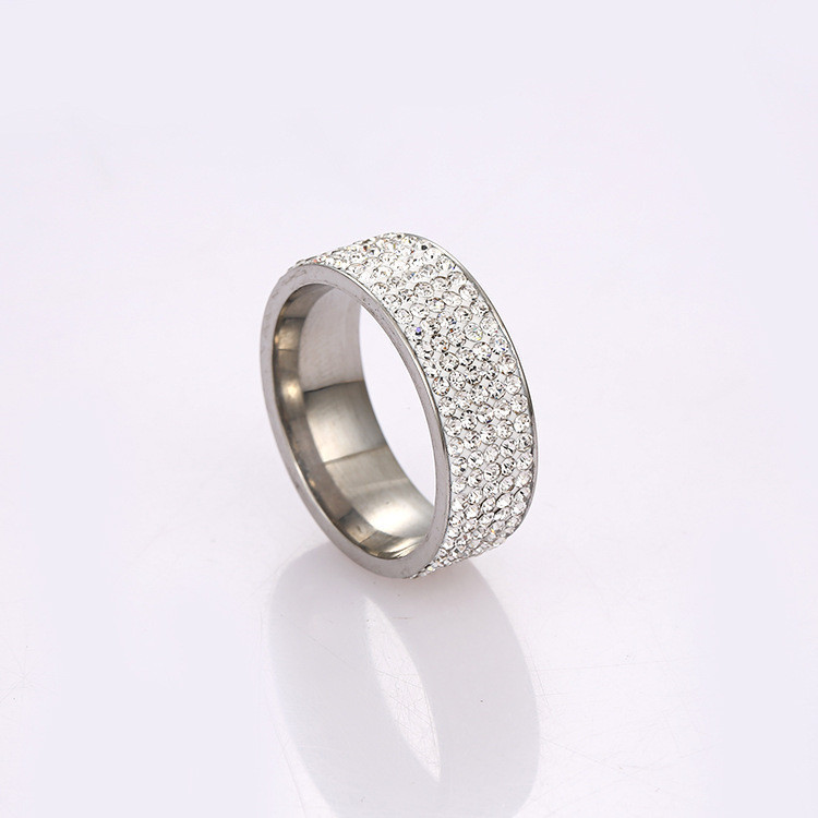 Anel de diamante com ponta de argila de 8 mm em aço inoxidável Anel de diamante completo Cor de aço Diamantes de 5 filei
