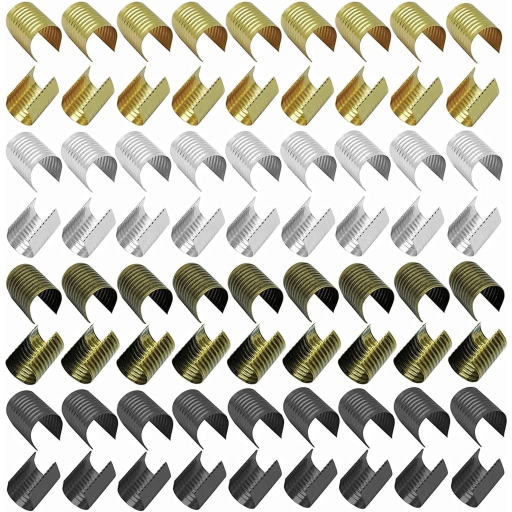 240 Peças de Clipes de Corda de Couro, Contas Cilíndricas de Crimpagem 15x11mm, Terminais de Crimpagem Dobráveis, Fechos