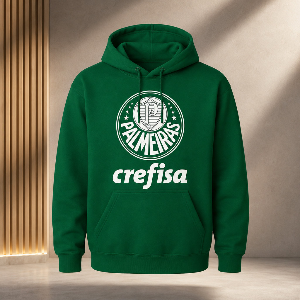 Moletom Palmeiras Canguru Flanelado Unissex com Capuz Agasalho de Frio Inverno Verde P ao GG Infantil 2 ao 16
