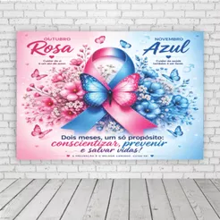 Painel de Festa em Lona 2x2m Personalizado em Lona Fosca - Tema Outubro Rosa/ Novembro Azul