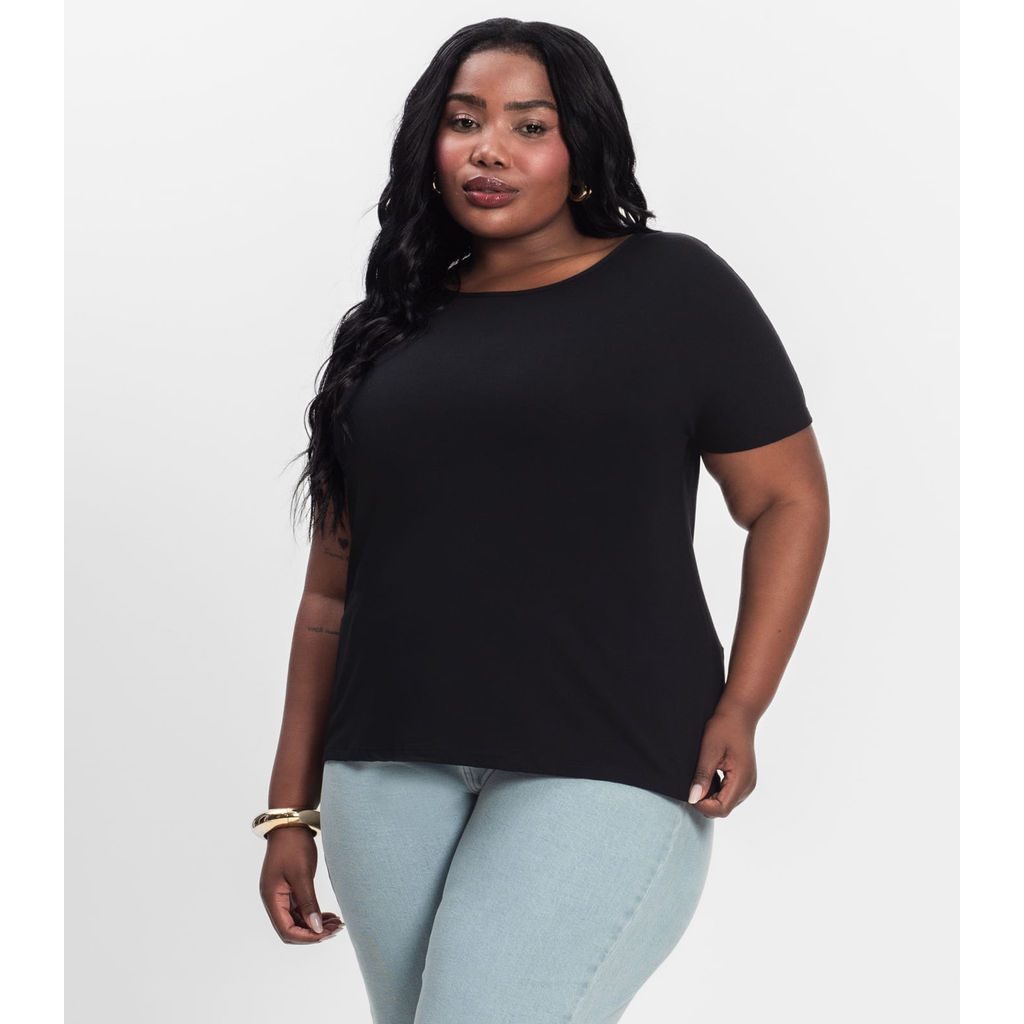 Blusa Manga Curta Feminina Plus Size Secret Glam Preto