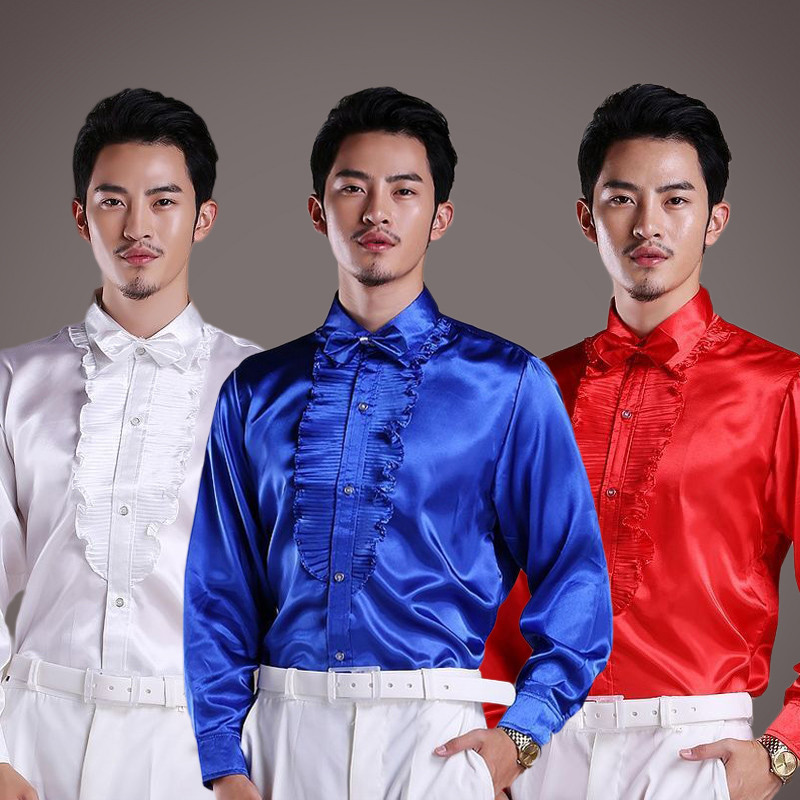 Camisas de desempenho masculinas camisas de cor brilhante roupas de festa roupas masculinas dança desempenho fino-ajuste