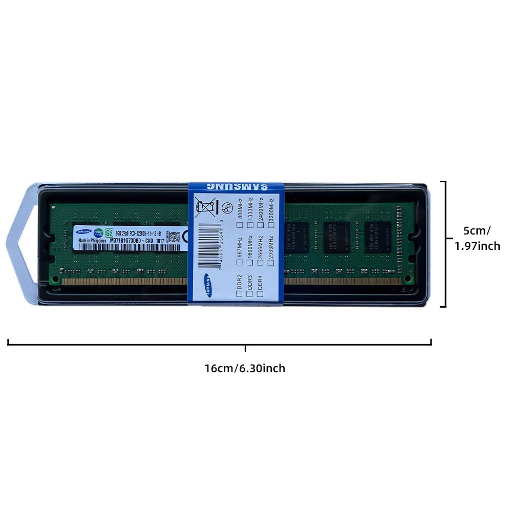 Memória Samsung 8gb 2rx8 PC3-12800u - 11 - 13 - B1 1600mhz Memória RAM para PC