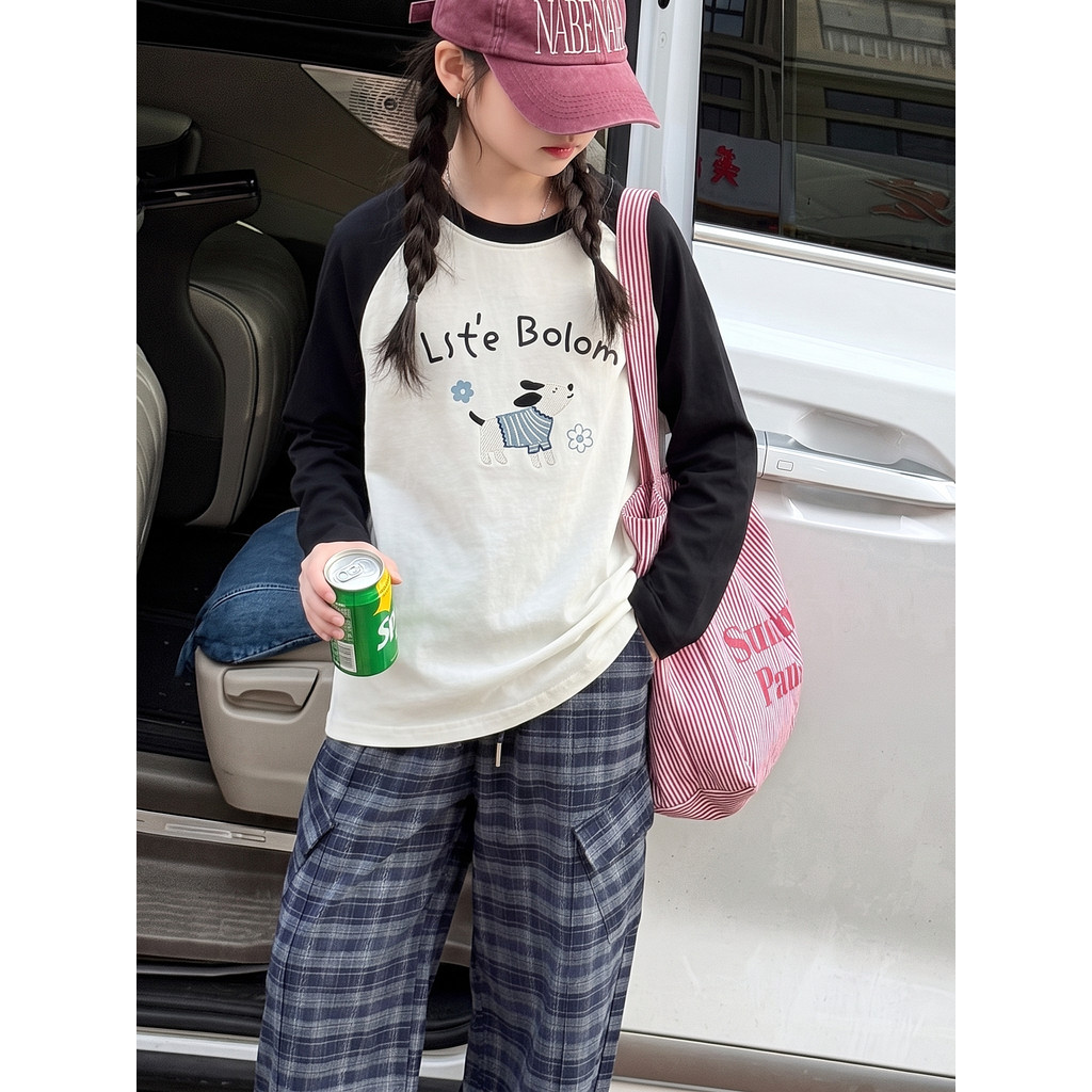 Meninas de manga comprida camiseta primavera outono roupas 2026 novo estilo moda crianças desenhos animados impresso con