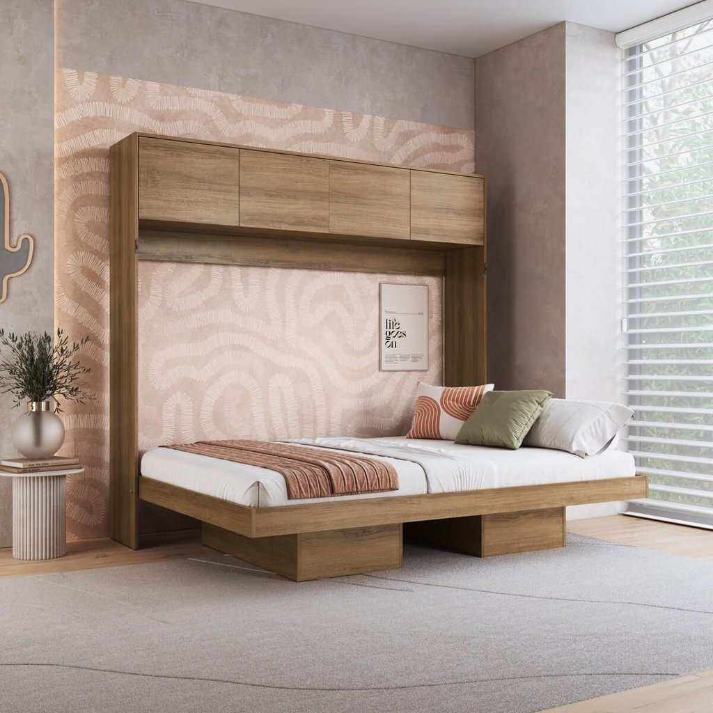 Cama Casal Articulável Horizontal com Portas 140 Hanover Yescasa Marrom/Mel Mel