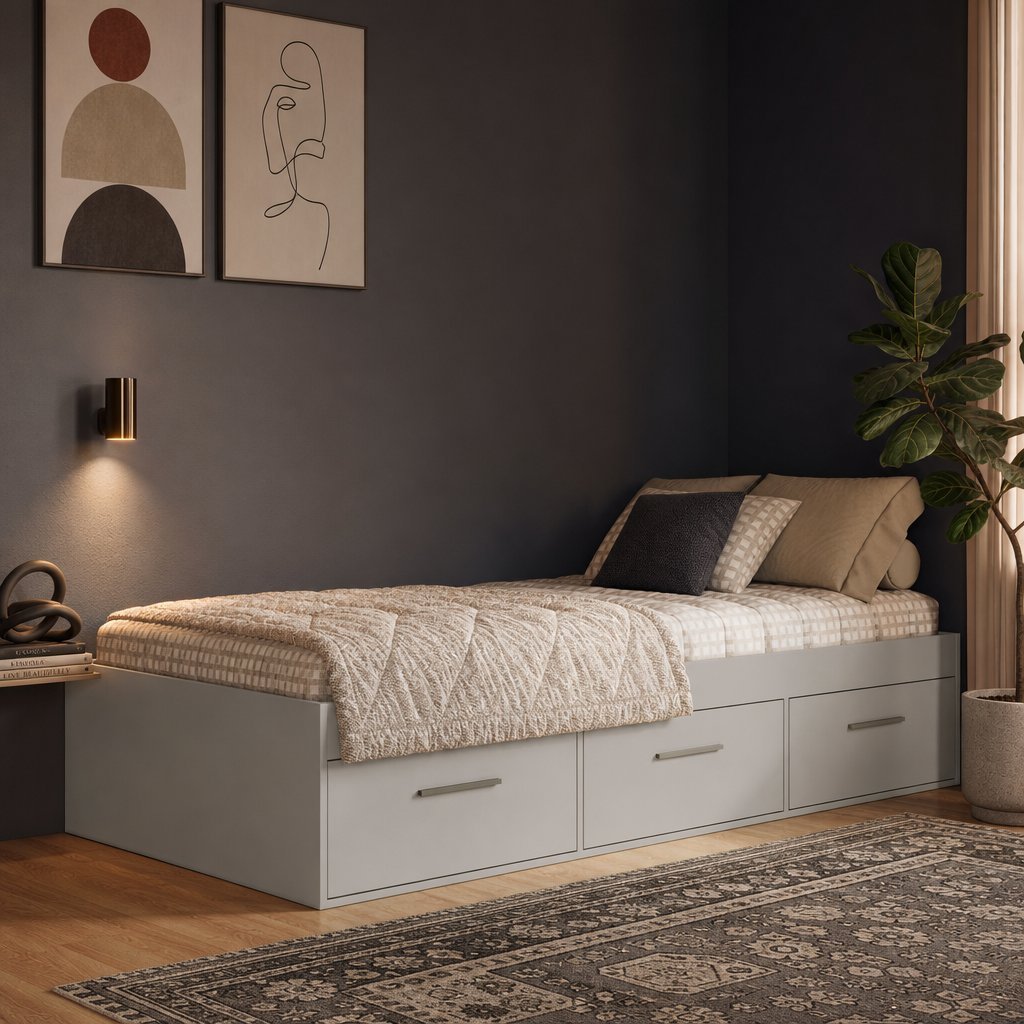 Cama de Solteiro com 3 Gavetas Genebra Arenas Arenas