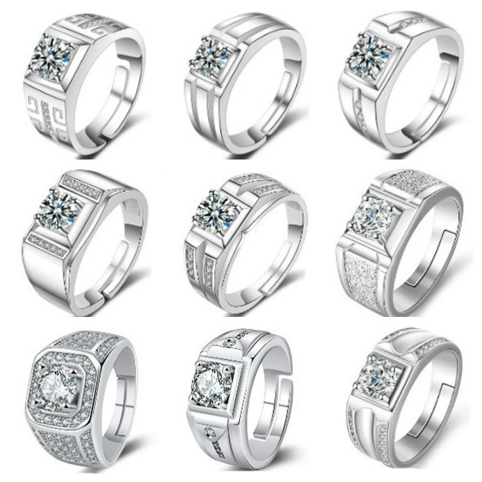 Anéis de casal masculino feminino anéis de diamante simulação zircão aberto anéis de casamento banhados a ouro anéis mas