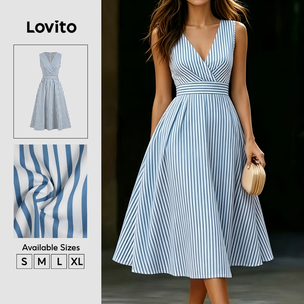 (New Arrival) Lovito Vestido Elegante com Fecho de Zíper Azul Primavera/verão para mulheres DRB38BR291