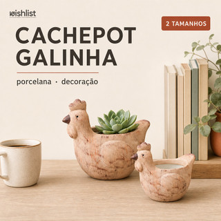 Vaso Cachepot Decorativo Galinha Porcelana Enfeite Cozinha Sala Estante Suculenta 2 Tamanhos