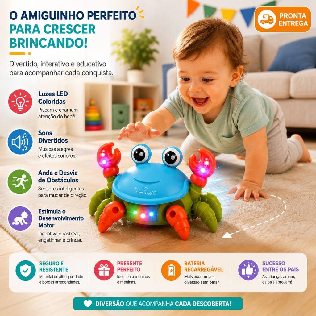 Kit Brinquedo Caranguejo Fujão Musical Som Luz E Movimento — imagem 2 de 2