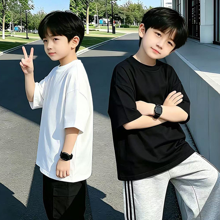 Meninos verão camiseta de manga curta 2026 novo estilo grandes crianças estilo fino meninos legal bonito camiseta crianç