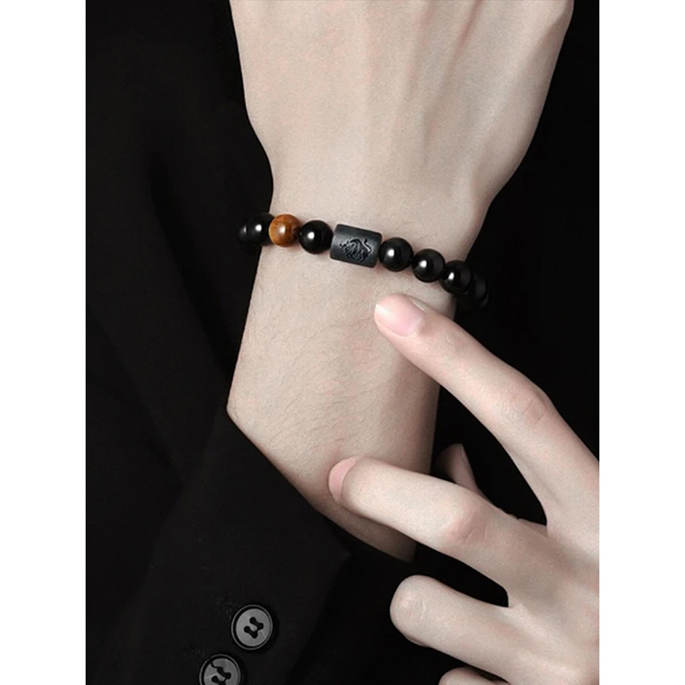 Natural obsidiana doze constelações pulseira na moda legal nicho High-End moda All-Match único menino pulseira acessório