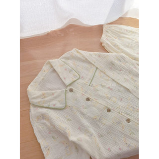 Oferta especial Pijamas femininos primavera outono puro algodão gaze calças de manga comprida urso fofo manga curta coel