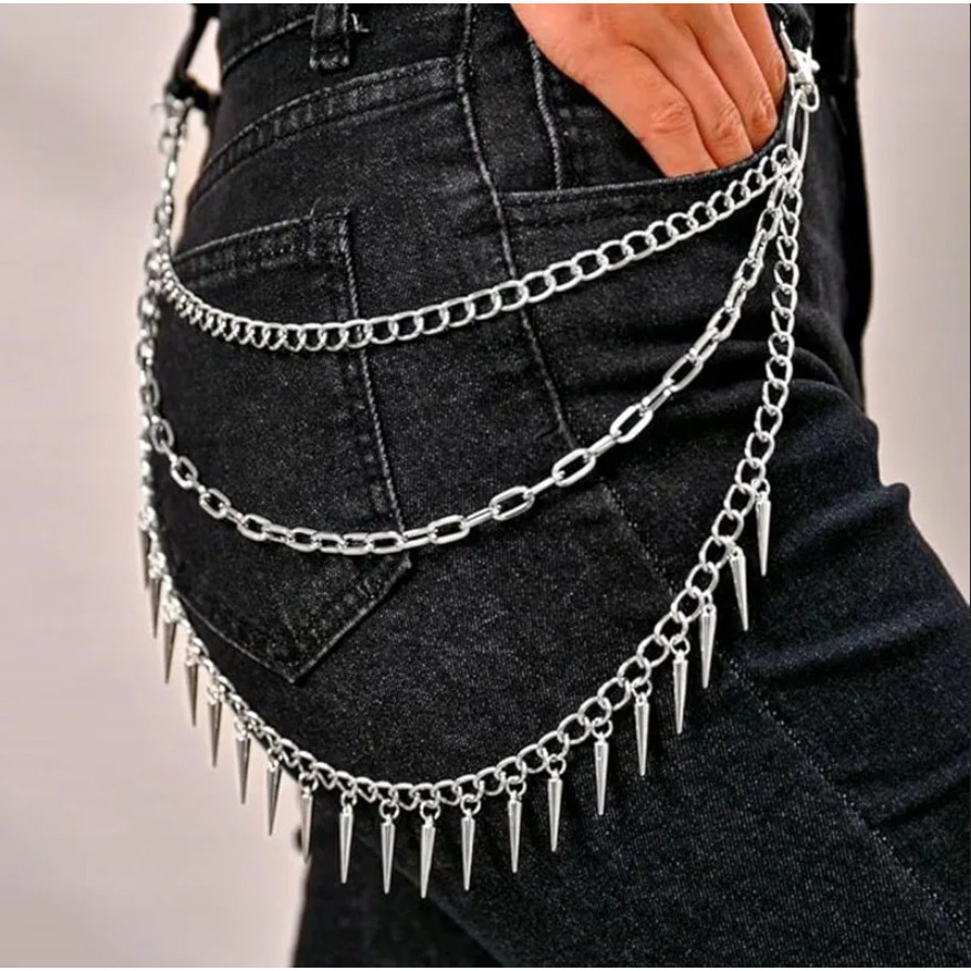 Corrente Tripla Gargantilha Acessório Calça Jeans Acessório Moda Rebite Spike Punk Gótico Rock Metal Grunge Motociclista