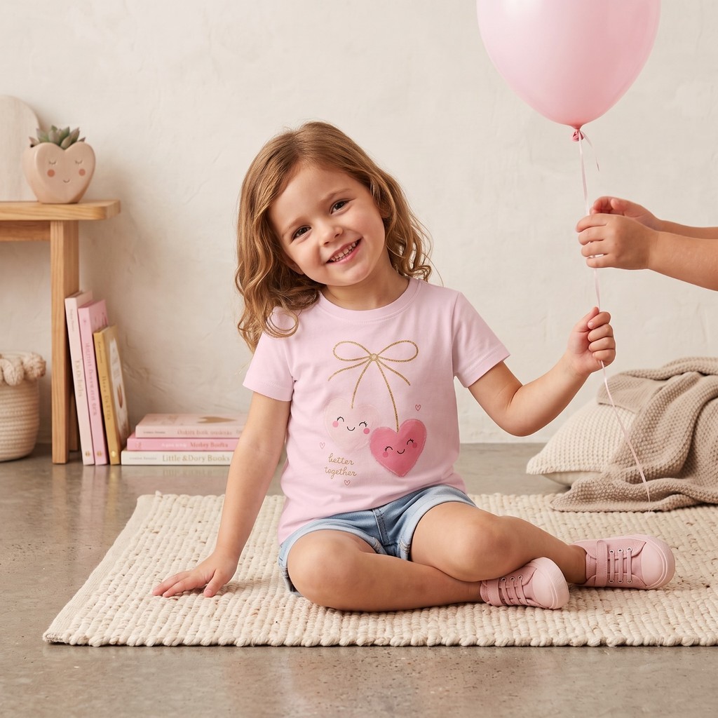 Camiseta Infantil Menina Estampa Fofa Corações Blusa Estilosa 100% Algodão Diversas Cores - Presente Dia Das Criança