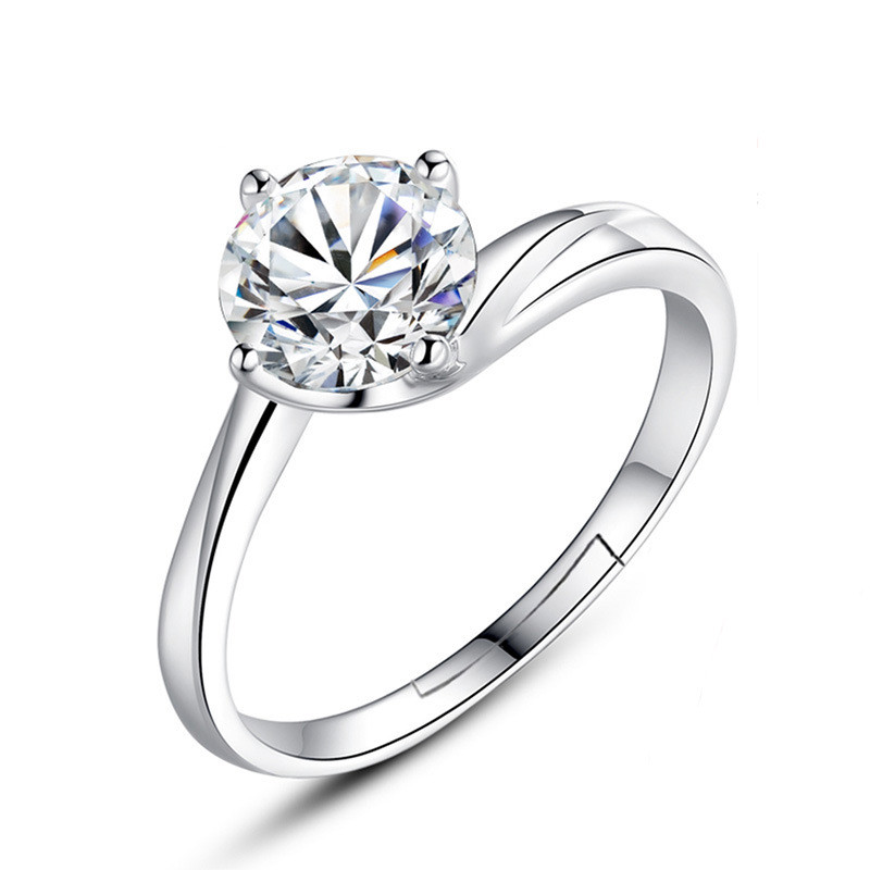 925 prata anel aberto coreano boca móvel anel de prata amor simulação anel de diamante feminino par anel acessórios