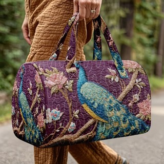 1 peça bolsa cilíndrica acolchoada estilo luxo fundo roxo azul pavão peônia padrão adequado para mulheres luxo estilo Or