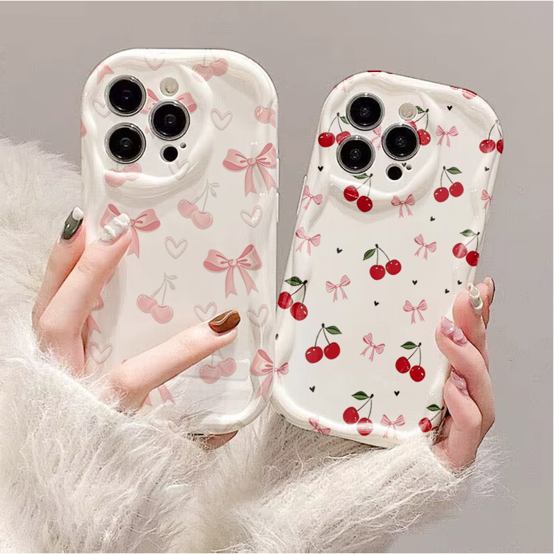 Capa De Telefone Onda De Arco Cereja Vermelha Para Samsung Galaxy A27 A57 A37 A17 A07 A56 A55 A36 A26 A16 A06 A54 A15 A1