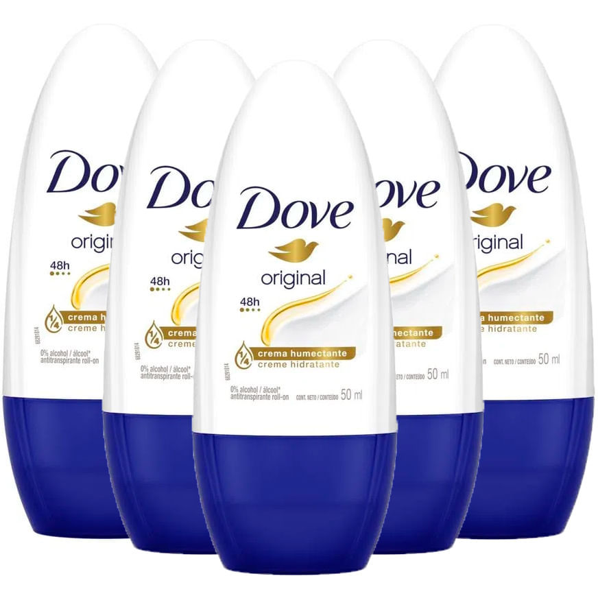 Kit 5 Desodorante Antitranspirante Roll-on Dove Original 50ml