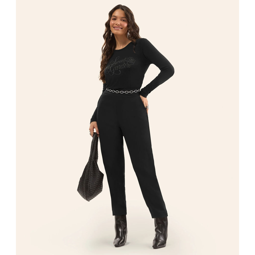 Calça Reta Feminino Em Alfaiate Rovitex Preto