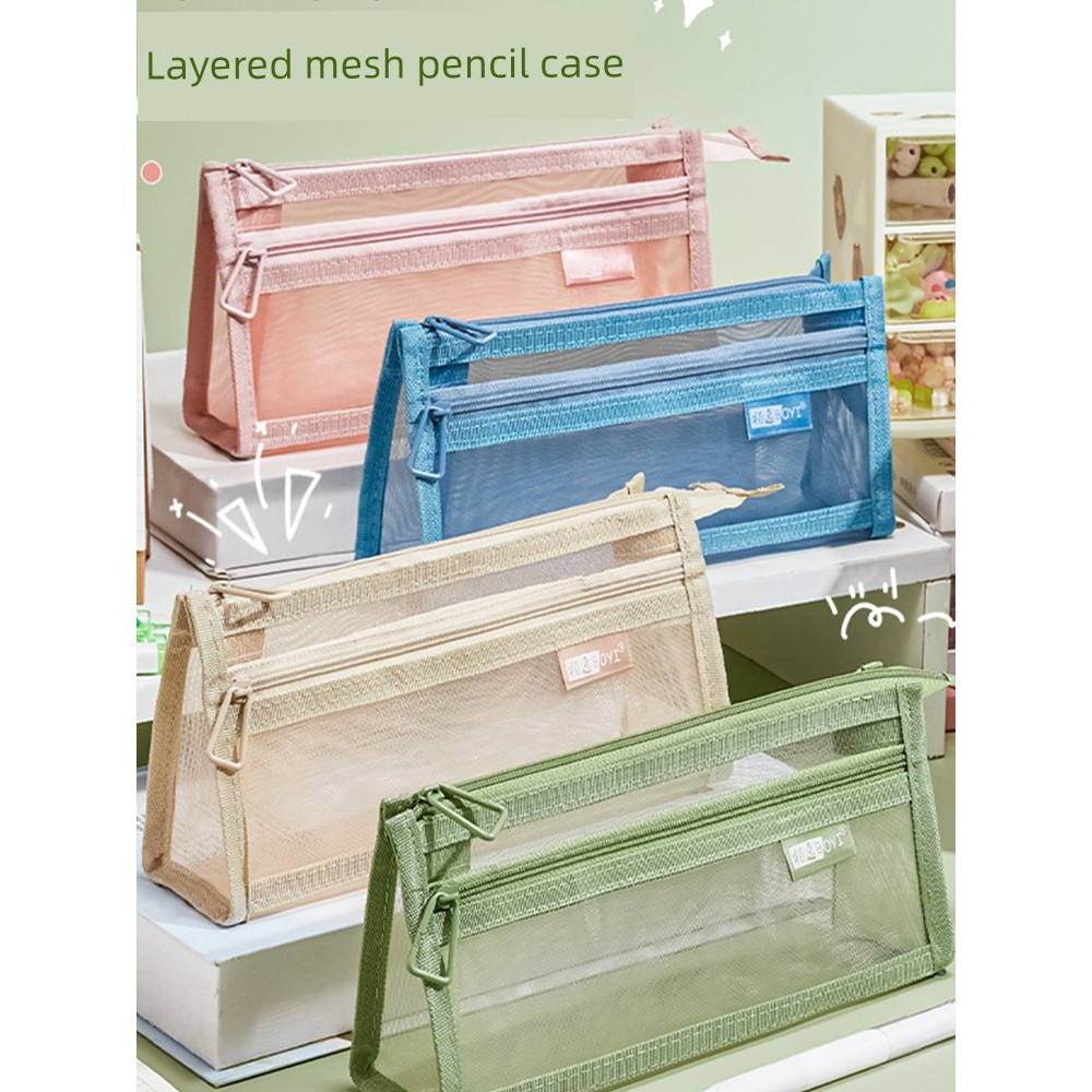 Estojo de lápis de gaze transparente Exame de estudante Bolsa de papelaria dedicada Caixa de papelaria trid