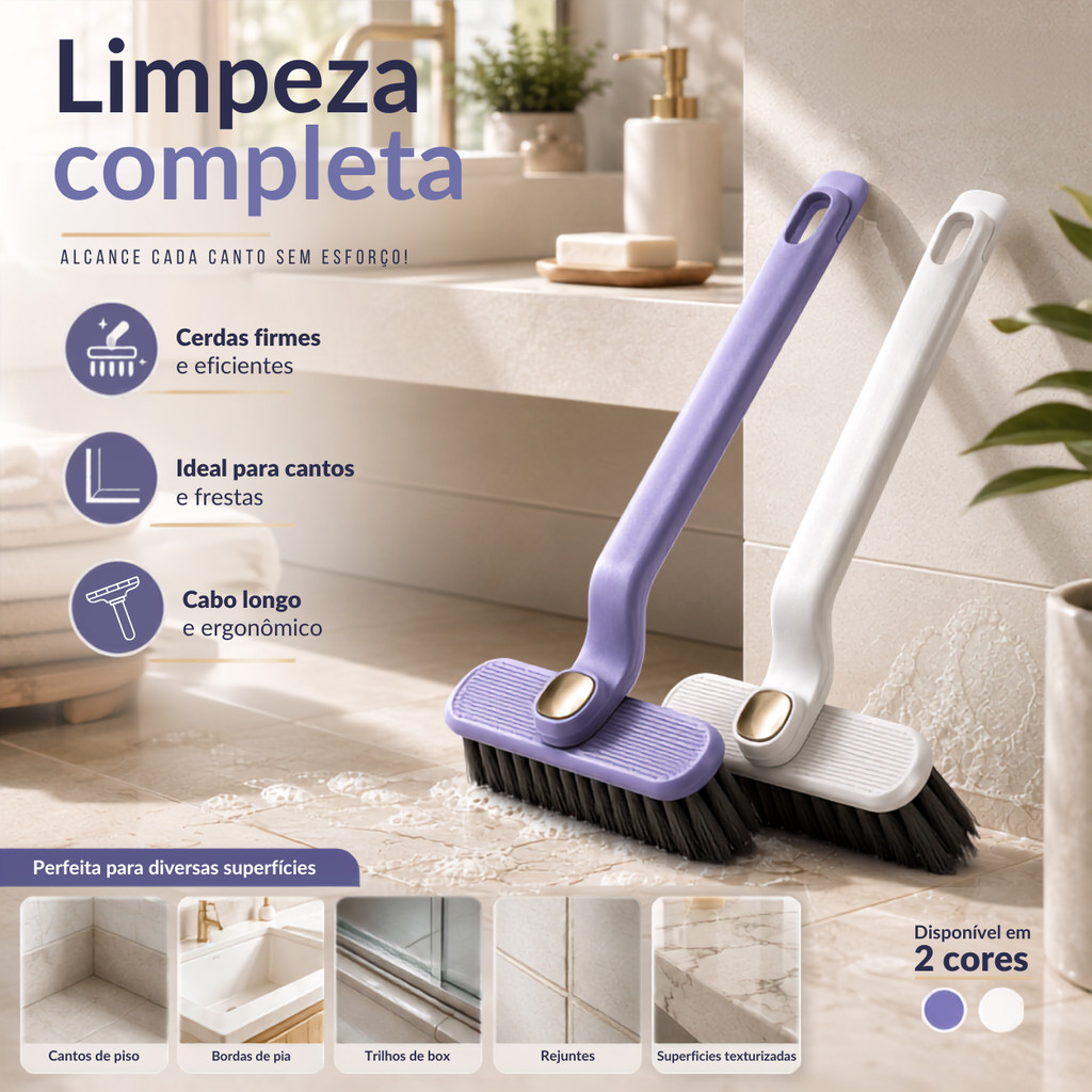 Escova Rotativa Multiuso Limpeza Profunda Para Fendas Cantos Banheiro Cozinha Sem Esforço