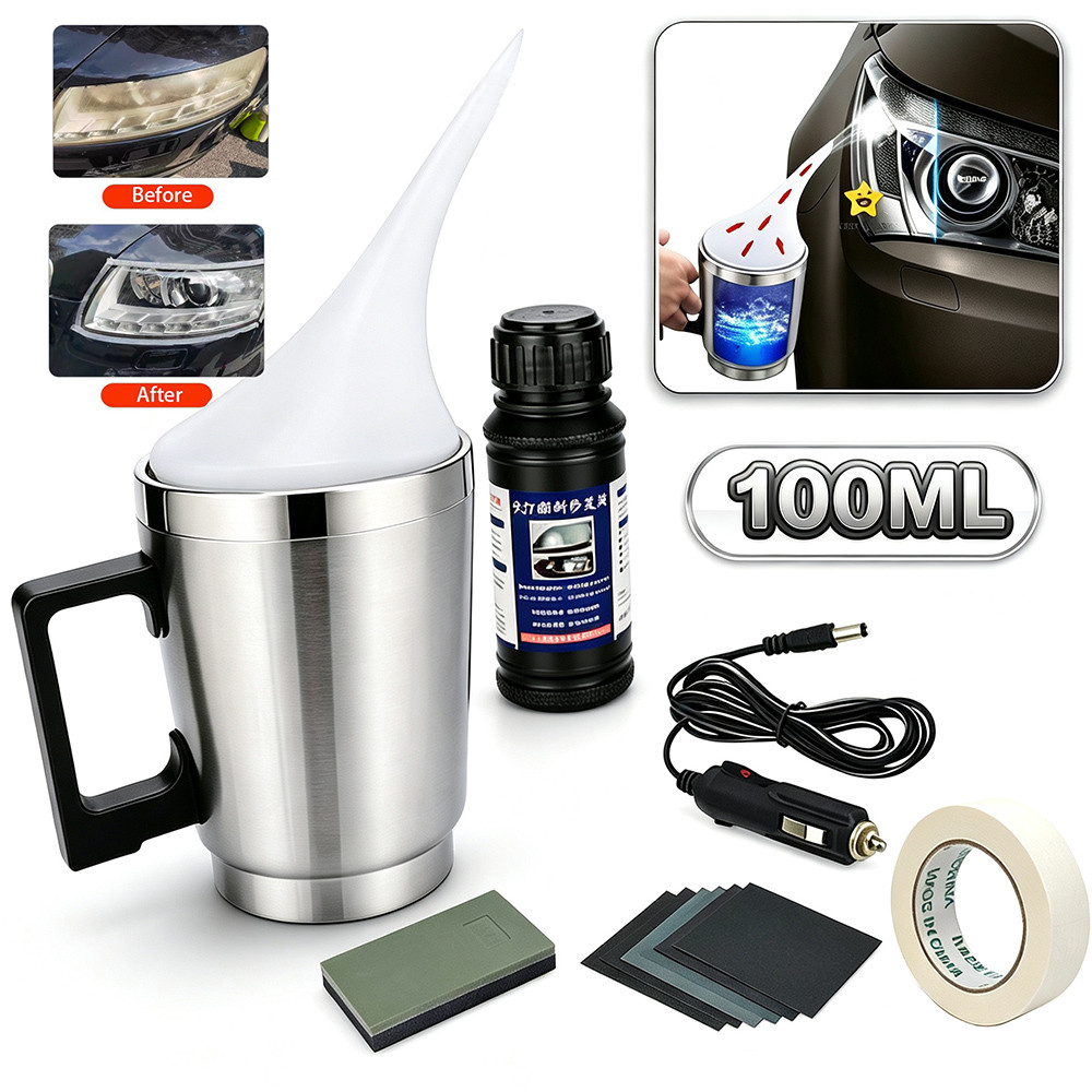 Kit Restauração Farol Automotivo 100ml Copo Atomizador Vapor Polímero Revitalizante Reparo Farol Amarelado