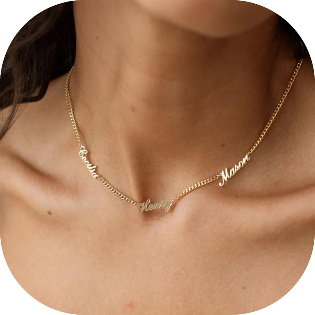 Colar Personalizado com Nome e Corrente, Banhado a Ouro 18K, Feito à Mão, Colar Personalizado com Nome de Criança, Colar