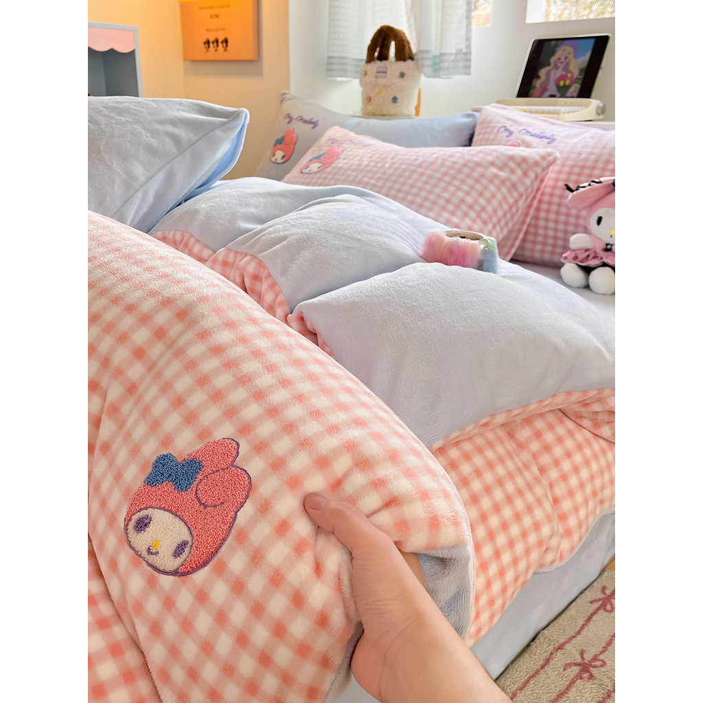 Classe A Sanrio leite velo conjunto de quatro peças grosso inverno pelúcia colcha capa Coral velo folha flanela conjunto