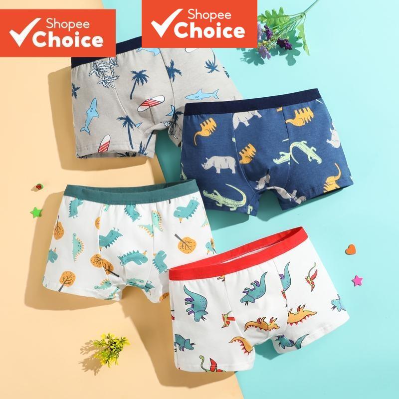 SMY 4 Peças De Cuecas De Algodão Macio Para Meninos – Roupa Íntima Estampada Elegante Crianças , Breve Conforto E Uso Di