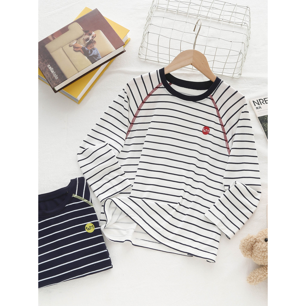 Crianças camiseta interna meninos juventude primavera outono listrado camiseta meninas de manga comprida camiseta menina