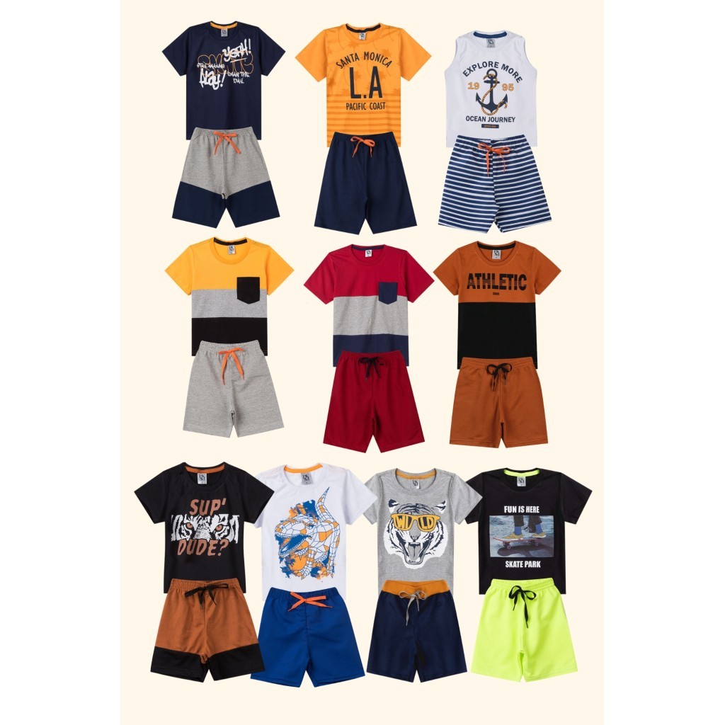 Kit Sortido 20 Peças de Roupas Infantil Menino - 10 Camisetas + Bermudas - Kit 10 Conjunto Infantil — imagem 2 de 2