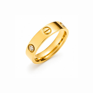 Anel Masculi e Feminino com Detalhe de Parafuso e Zircônias Cravejadas em Aço Inox Dourado e Prata