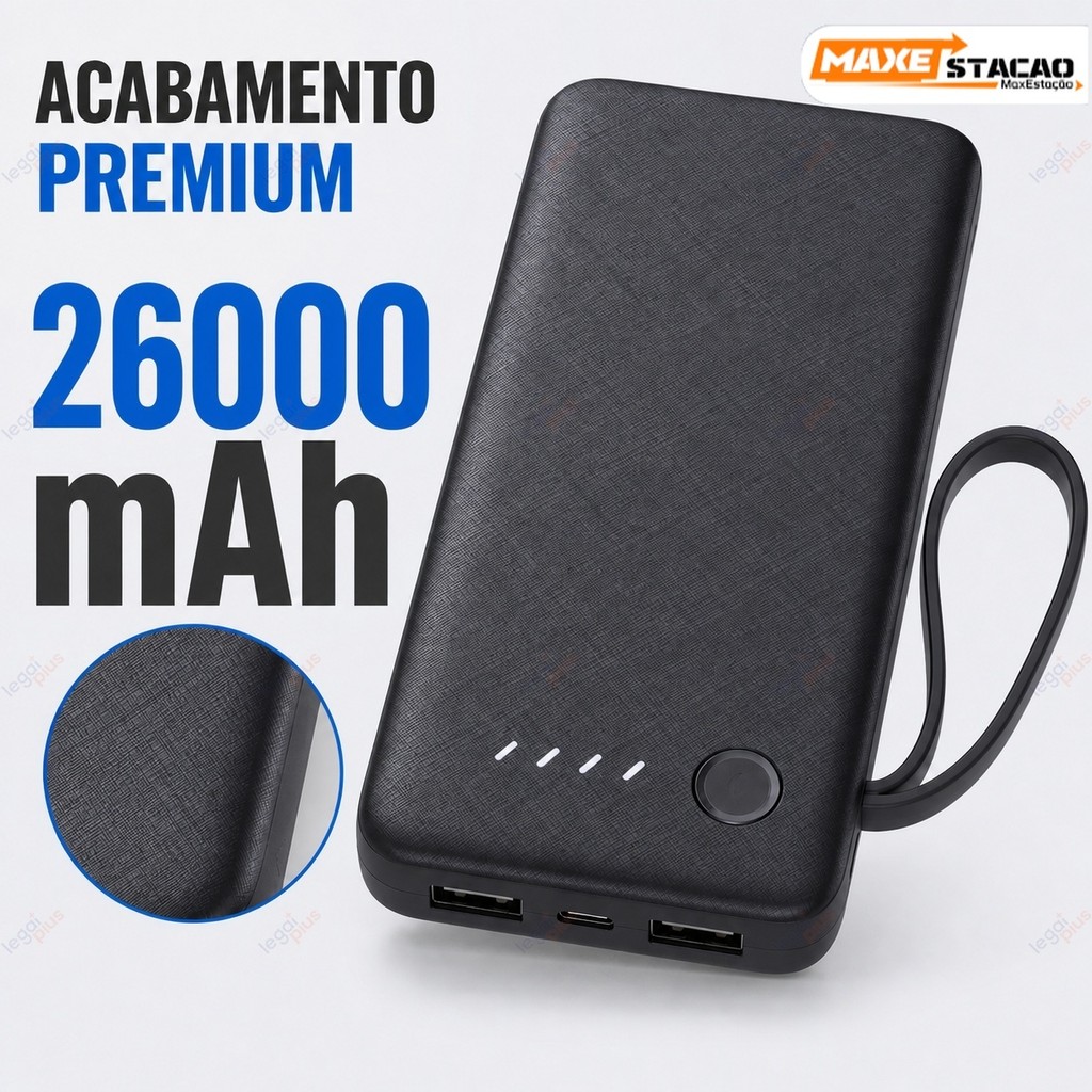 Banco de potência de carga rápida 26.000mAh vem com banco de potência portátil USB de quatro fios Carregamento de celula