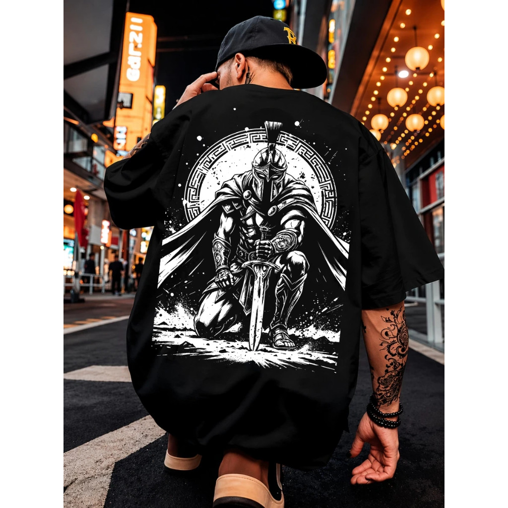 Camiseta Masculina Unissex Oversized Estampa Guerreiro Spartan 100% Algodão Camiseta Casual Streetwear Academia